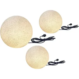 Trango 3er Set Granitstein-Optik Gartenkugel 20/30/40cm Durchmesser mit je 5 Meter Kabel