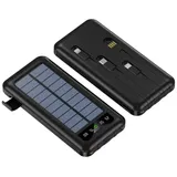 Frentree Powerbank inklusive Stecker Solar Powerbank, mit Taschenlampe, Kapazität von 1000 mAh für Unterwegs schwarz