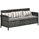 Outsunny Rattan Sofa Dreisitzer, Garten Loungesofa als 3-Sitzer 173 x 68 x 78 cm