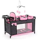 Bayer Design Puppenbett mit Schrank, Sitz, Mobile, Ablage, Bettdecke, Kissen, schwarz, rosa,