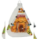 Krebs Glas Lauscha Ski-Hütte 11cm, Glasornament, mundgeblasen