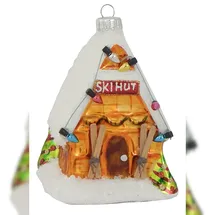 Krebs Glas Lauscha Ski-Hütte 11cm, Glasornament, mundgeblasen