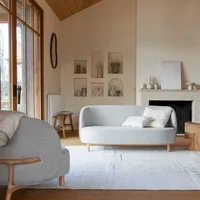 2-Sitzer Sofa Hoya aus massiver Eiche und grauem Stoff ,2-Sitzer