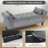 Sitzbank Mit Stauraum 133cm, Samtmaterial, Umdrehen Mit Booster-gasstange, Fußstütze Mit Stabilen Holzbeinen, Sofabank Fur Flur, Schlafzimmer, Wohnzimmer, 133x53x46 Cm, Weiß  - (grau)