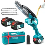 SEESII Akku Kettensäge 8 Zoll, Mini Kettensäge mit Akku 2x4000 mAh mit Ölsystem und Ersatzkette, Astsäge Akku Für Gartenarbeit und Brennholz, M8 Pro