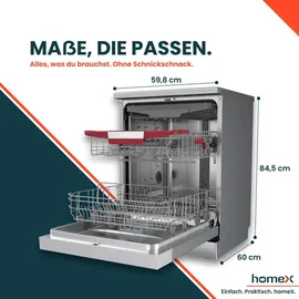 Homex DWFS601444C-S Geschirrspüler (freistehend, 598 mm, Silber)