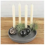 Macosa Home Adventskranz Kerzenteller rund Grau Metall 25 cm modern Kerzenhalter Adventskranz, Weihnachtsdeko Adventsdeko Kerzenhalter Metallkerzenteller grau