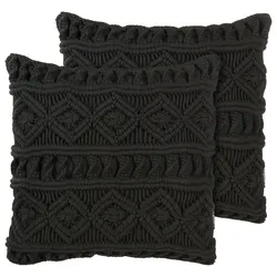 Kissen 2er Set MUDANYA Bouclé 45 x 45 cm Kein Muster Makramee Schwarz