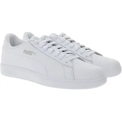 PUMA Smash V2 Freizeit-Sneaker im Tennis-Look Leder-Turnschuhe Basic-Schuhe Schnür-Schuhe 365215 07 Weiß - 43