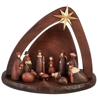 Hansmeier Hansmeier® Moderne Weihnachtskrippe Krippe Weihnachten 58x45x39 cm inkl. Krippenfiguren - Hochwertige Detailarbeit aus Kunststein in Holzoptik
