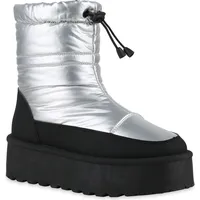 VAN HILL Damen Winter Boots Stiefeletten Bequeme Schuhe 216529 Silber, 39 - 39