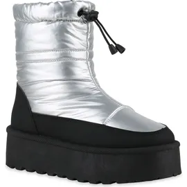 VAN HILL Damen Winter Boots Stiefeletten Bequeme Schuhe 216529 Silber, 39 - 39