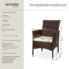 Tectake Rattansessel 57 x 59 x 85 cm 2 St. inkl. Sitzbezüge 4 St. braun/beige