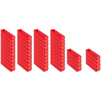 SuperSparSet 48x Rote Industriebox 400 S | HxBxT 8,1x9,1x40cm | 2,2 Liter | Sichtlagerkasten, Sortimentskasten, Sortimentsbox, Kleinteilebox
