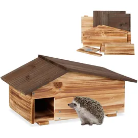 Relaxdays Igelhaus, Holz, Igelhotel mit Boden, 2 Kammern, Winterquartier für Igel, Garten, HBT: 24x46x33,5 cm, braun