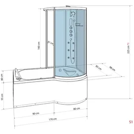 AcquaVapore Kombination Badewanne Dusche K50-L01-EC Duschtempel 170x100 cm