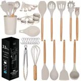 Kitchen Utensils Set, Cooking Set, Non-Stick Heat Resistant Kitchen Utensil Set, Spatula, Cooking Spoon Set, Kitchen Gadgets (33-tlg Silikon Set)