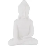 Relaxdays Buddha Figur 17 cm hoch, Garten-Dekofigur, wetterfest & frostsicher, Dekoskulptur Wohnzimmer, weiß