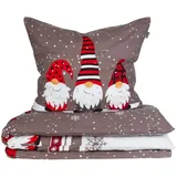 SCHIESSER Bettwäscheset Wichtel - Feinbiber - 2-teilig - 155 x 220 cm - Grau