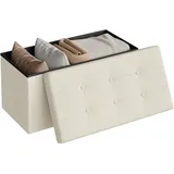 Woltu Sitzhocker mit Stauraum Sitzbank faltbar Truhen Aufbewahrungsbox, Deckel abnehmbar, Gepolsterte Sitzfläche aus Leinen, 76x37,5x38 cm, Cremeweiß
