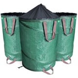 VOUNOT Pop Up Gartensack mit Griffen und Kordelzugverschluss 3er Set, Faltbarer Laubsack Selbstaufstellend Gartenabfallsack, Grün