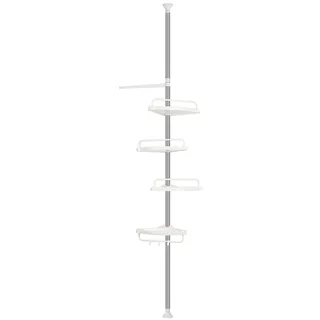 WODFARR Teleskop Duschregal Metall Eckregal Badregal Duschregal Teleskop Duschregal Wandregal 4 Ebenen Weiß 33 * 22 * 105-310