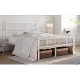 Yaheetech Bettgestell Metallbett mit Kopfteil, Einzelbett/Doppelbett Metallbettrahmen, 90-160 cm (B) weiß 140 cm x 200 cm