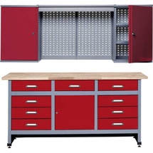 KÜPPER 70428-2 Sparset Werkbank und Hängeschrank Rot, Silber-Grau