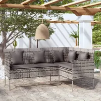 Keyroto Sofa in L-Form mit Kissen Poly Rattan Grau,Balkon Möbel, Loungemöbel, Garten Lounge, Gartensofa, Garten Sofa, Gartenmöbel, Terrassenmöbel, Balkon Sofa, Balkon Lounge, Outdoor Sofa