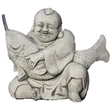 Wasserspeier Buddha mit Koi, Skulptur aus Steinguss