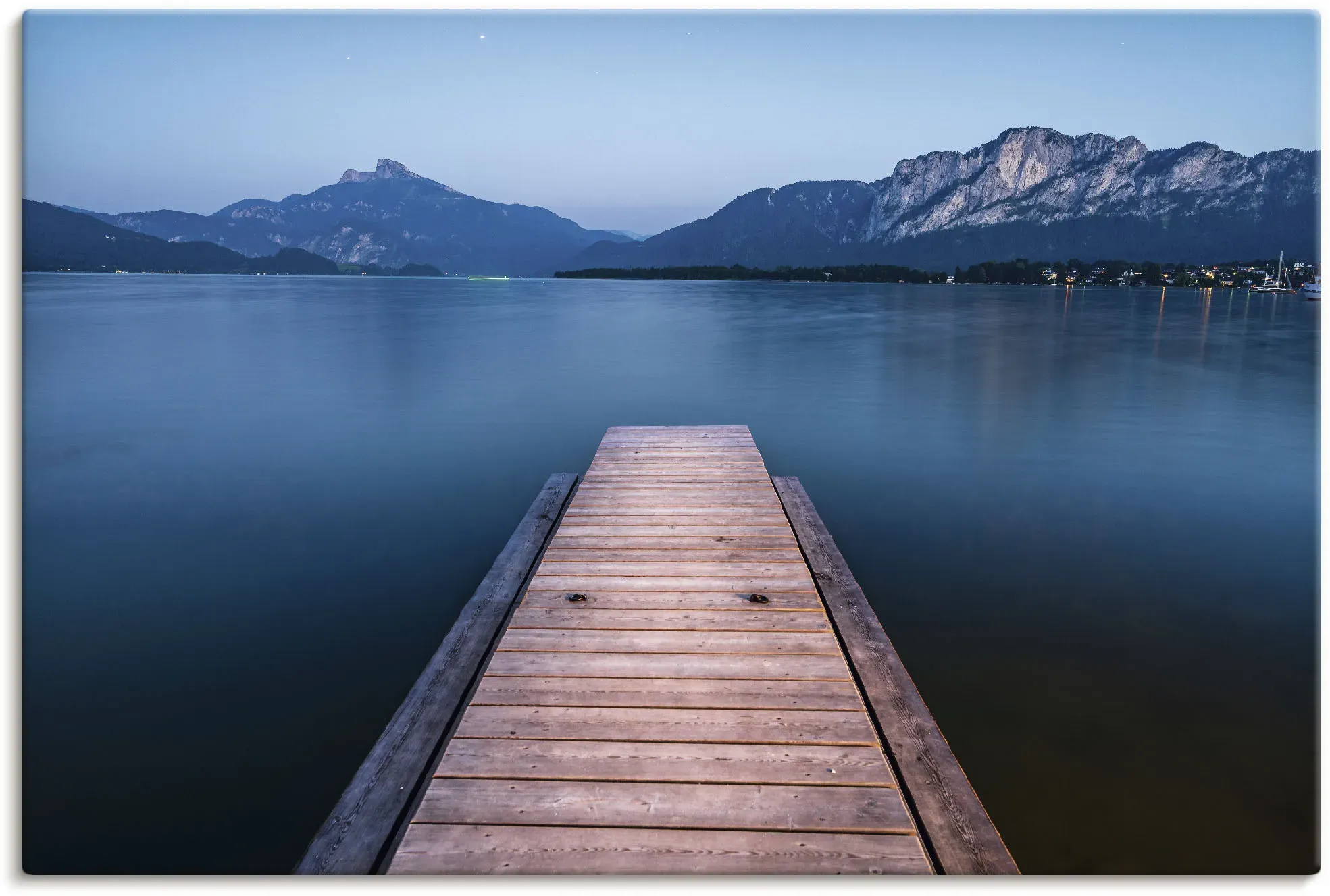 Artland Leinwandbild »Holzsteg mit Blick auf den Mondsee«, Seebilder, (1 St.), auf Keilrahmen gespannt Artland blau