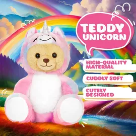 brubies Teddy Einhorn - 25 cm Teddybär im Einhornkostüm mit Kapuze - Plüschtier für kuschelige Abenteuer - Kuscheltier Geschenk für Kinder
