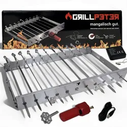 Grillpeter Schaschlik Spießdreher für 11 Spieße Motor Powerbank USB Spieße