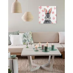 queence Leinwandbild »Abraskus«, Hase-Hasen-Blumen-Blumenbilder, (1 St.), Premium-Leinwandstoff, Handarbeit aus Deutschland queence Farbe Bild(er): rosa