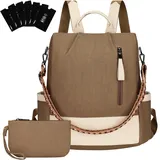 Eshow Rucksack Damen Klein Vegan Leder, Anti-Diebstahl Kleiner Cityrucksack Tagesrucksack Elegant Wasserdicht, Rucksacktasche mit Clutchbag RFID Blocker Modern für Pendeln Schule Arbeit Reise Khaki