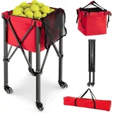 KOMFOTTEU GYMAX Tennisballwagen faltbar, Ballwagen mit Tragetasche, bis 30kg belastbar, Transportwagen für Tennisball, Baseball & Pickelball (Rot)