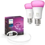 SET - Dimmbarer LED-RGBW-Streifen Philips Hue 2m 20W/230V + 2x LED-Glühbirne E27/9W