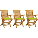 vidaXL Gartenstühle mit Hellgrünen Kissen 3 Stk. Massivholz Teak