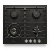 GURARI Gas-Kochfeld GCH FB 604 BL+WOK , Gaskochfeld 60 cm, Schwarz 4,0 KW WOK, 4 Gasbrenner,Autark GCH FB 604 BL, Gaskochfeld mit Wok-Brenner Hochwertiges Autarkes Einbaukochfeld schwarz