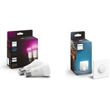 Philips Hue White & Col. Amb. E27 Doppelpack 2x800lm 75W + Smart Button, komfortables Dimmen ohne Installation