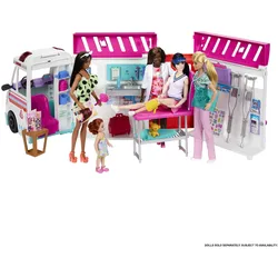 Barbie-Spielzeug, umbaubarer Krankenwagen und Klinik Spielset, mehr als 20 Zubehörteile, 2-in-1-Krankenwagen
