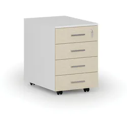 Büro-Rollcontainer PRIMO WHITE, 4 Schubladen, weiß/Birke