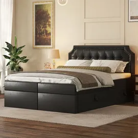 XDOVET Polsterbett, Doppelbett mit Lattenrost aus Metallrahmen, Jugendbett Großer Stauraum, Beidseitig zu öffnen, 140x200cm - Schwarz
