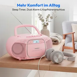 Medion E66476 Stereo Sound System (Boombox, CD-Player, MP3, Kassette, tragbarer Kassettenspieler für Kinder, UKW Radio, AUX, Kopfhörer, Netz & Batterie) pink,