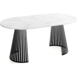 WFL GROUP Esstisch Rund Ausziehbar mit Lamellen im Loft-Stil – 100 bis 180 cm – Industrieller Tisch mit Schwarzen Metallbeinen, Platzsparend für Wohnzim... - Weiß