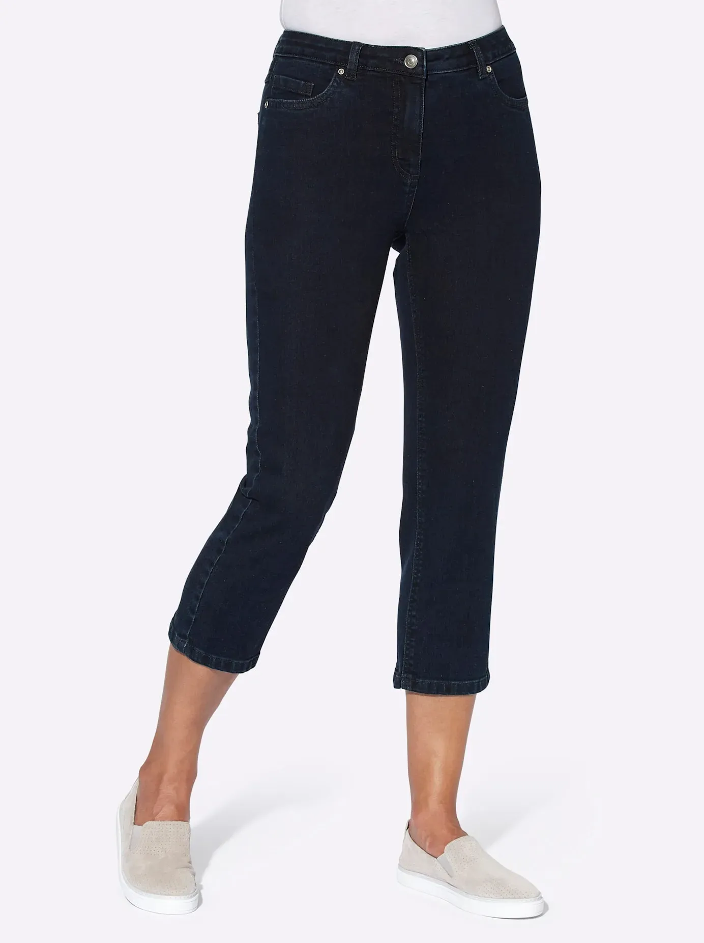 3/4-Jeans CASUAL LOOKS Gr. 48, Normalgrößen, blau (dark blue, denim) Damen Jeans Caprihosen 3/4 Hosen