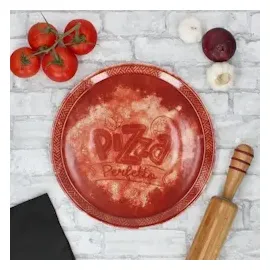 Mambocat 2x Perfetto Pizzateller Rot Ø 31,5 cm 2 Personen Porzellan Pizza Servier-Platte