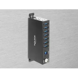 DeLock Industrie Hub 7 x USB 5 Gbps Typ-A mit 8 kV ESD Schutz und Hutschienenbefestigung - Schwarz