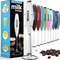 PowerLix Milchaufschäumer Stab, Milchschäumer Elektrisch - mit Edelstahlständer 15-20s, 19000 U/min, Batteriebetriebener Milk Frother für Kaffee, Latte, Cappuccino, Heiß & Kalte Schokolade