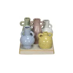 Deko Ensemble Vasen auf Platte bunt 660781000358 12x13x11cm
